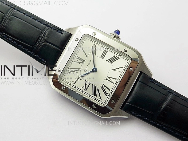 Santos Dumont 46.6mm SS F1F Best Edition Silver Dial on Blue Leather Strap Quartz
